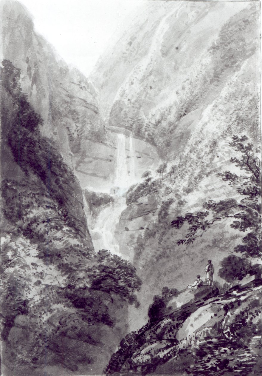 Minzapeezon kaskadi, Samuel Daviesin akvarelli kaiverruksen jälkeen, n. 1800 tekijältä James Basire