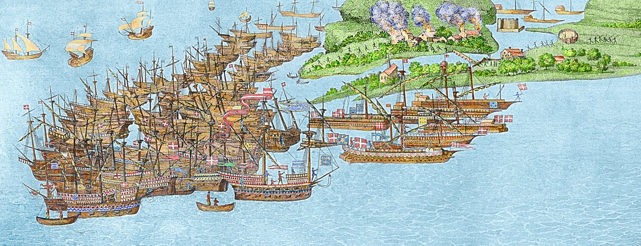 Ranskan laivasto rauhoittui ja hyökkäys Wightin saarelle, 1545 (yksityiskohta), tekijältä James Basire