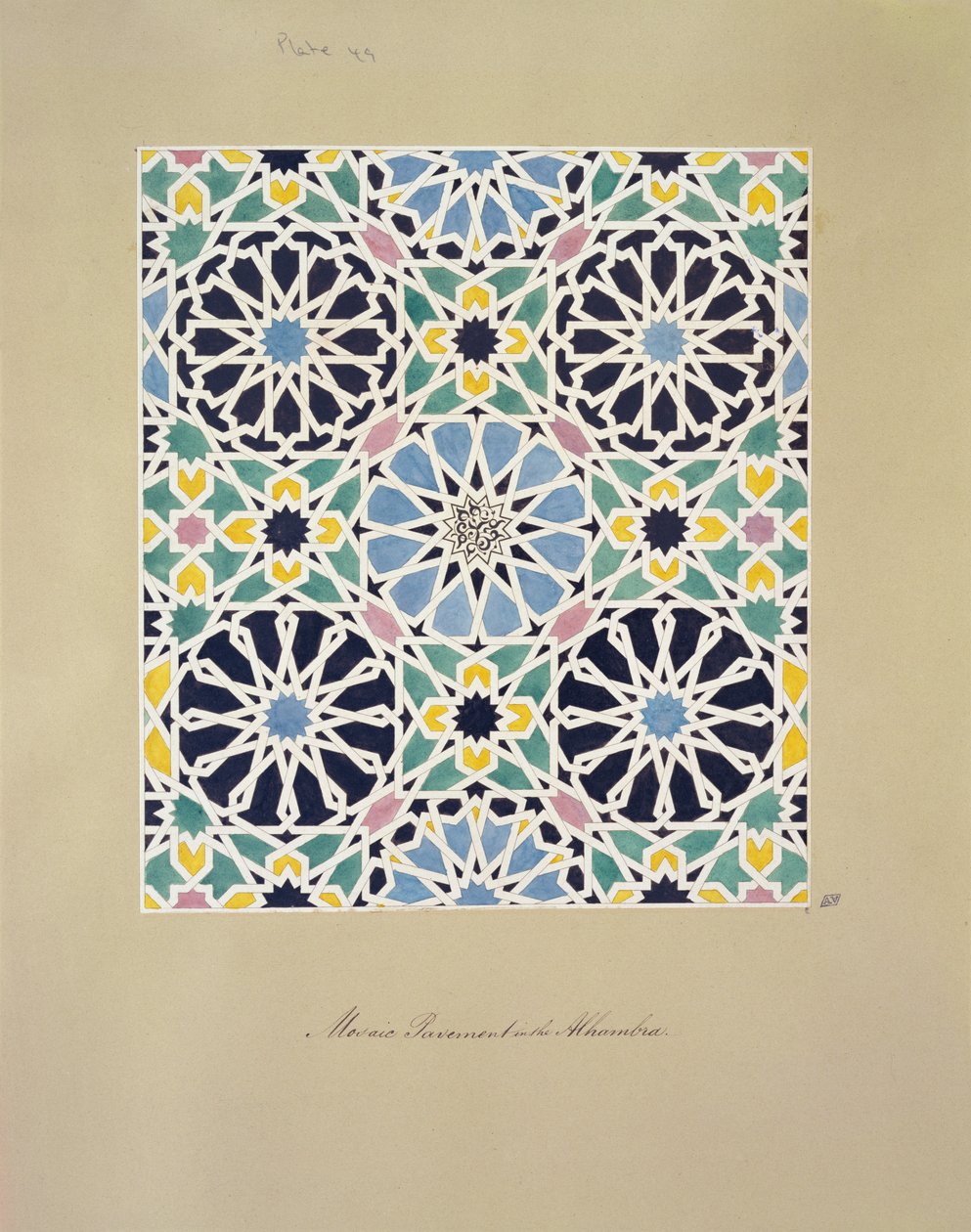 Mosaic Pavement in the Alhambra, "The Arabian Antiquities of Spain", julkaistu 1815 tekijältä James Cavanagh Murphy