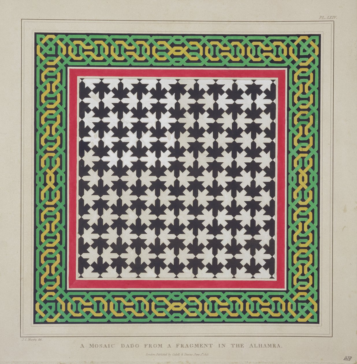 Alhambran mosaiikkidado, joka on peräisin vuonna 1815 julkaistusta teoksesta "The Arabian Antiquities of Spain". tekijältä James Cavanagh Murphy