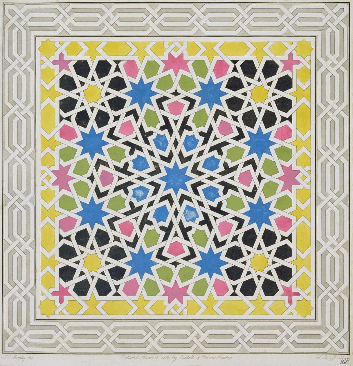 Mosaiikkisuunnitelma Alhambrasta, julkaisusta "The Arabian Antiquities of Spain", julkaistu 1815 tekijältä James Cavanagh Murphy