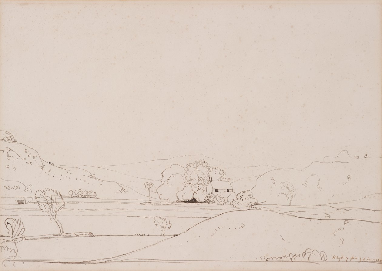 Rhyd-y-Fen, 1911 (kynä ja ruskea muste paperille) tekijältä James Dickson Innes