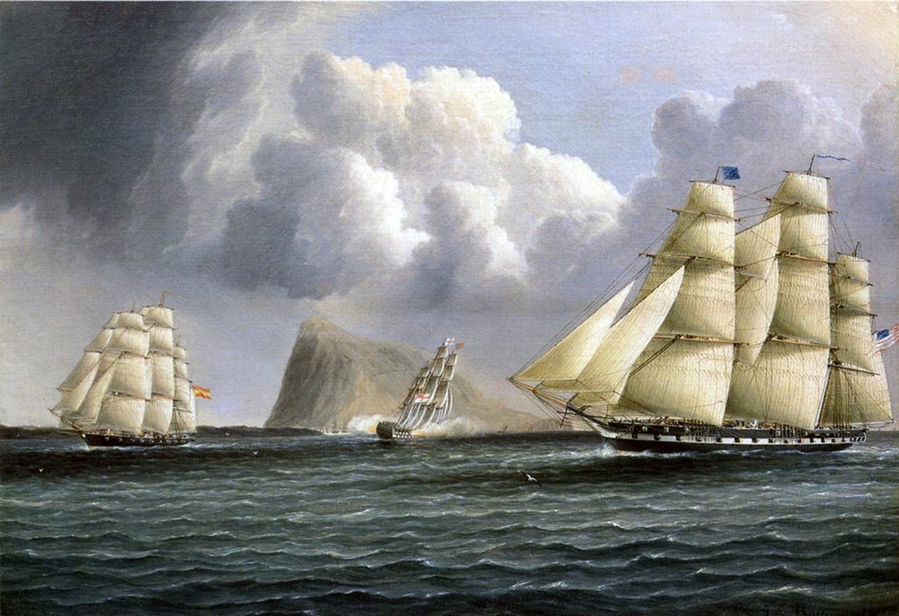 Amerikkalaiset fregatit Gibraltarin edustalla tekijältä James E. Buttersworth