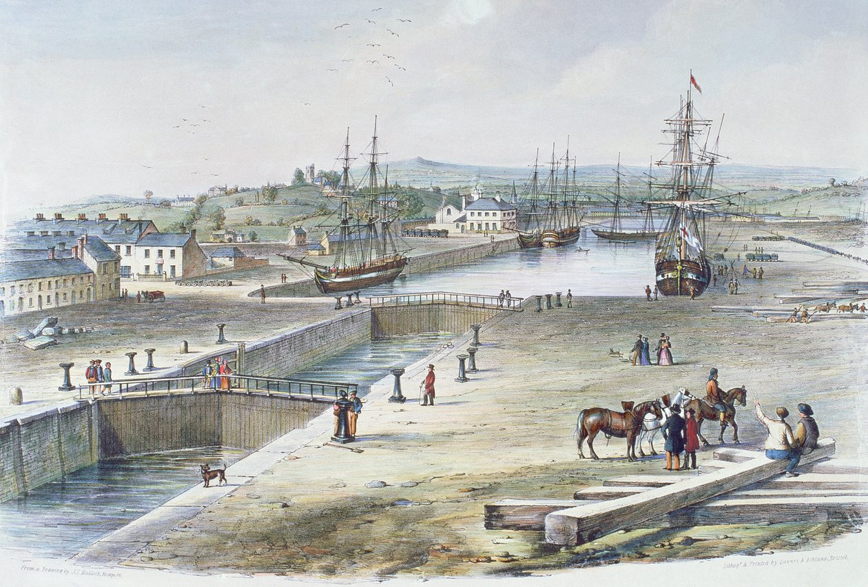 Näkymä telakalle, Newport, Monmouthshire, 1842 tekijältä James Flewitt Mullock