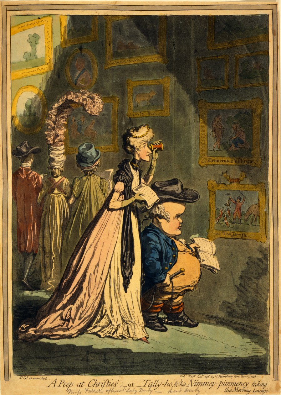 Kurkistus Christiesiin tai Tally-ho ja hänen Nimeney-Pimmeneynsä Morning Loungessa, pubissa. 1796 (käsinvärinen kaiverrus) tekijältä James Gillray