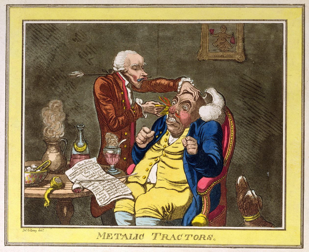 Metallic Tractors, n.1801 (värillinen etsaus) tekijältä James Gillray