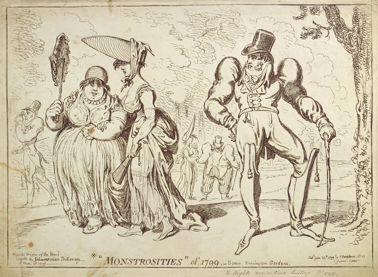 Monstrosities of 1799, or Scene in Kensington Gardens, julkaissut Hannah Humphrey vuonna 1799. tekijältä James Gillray