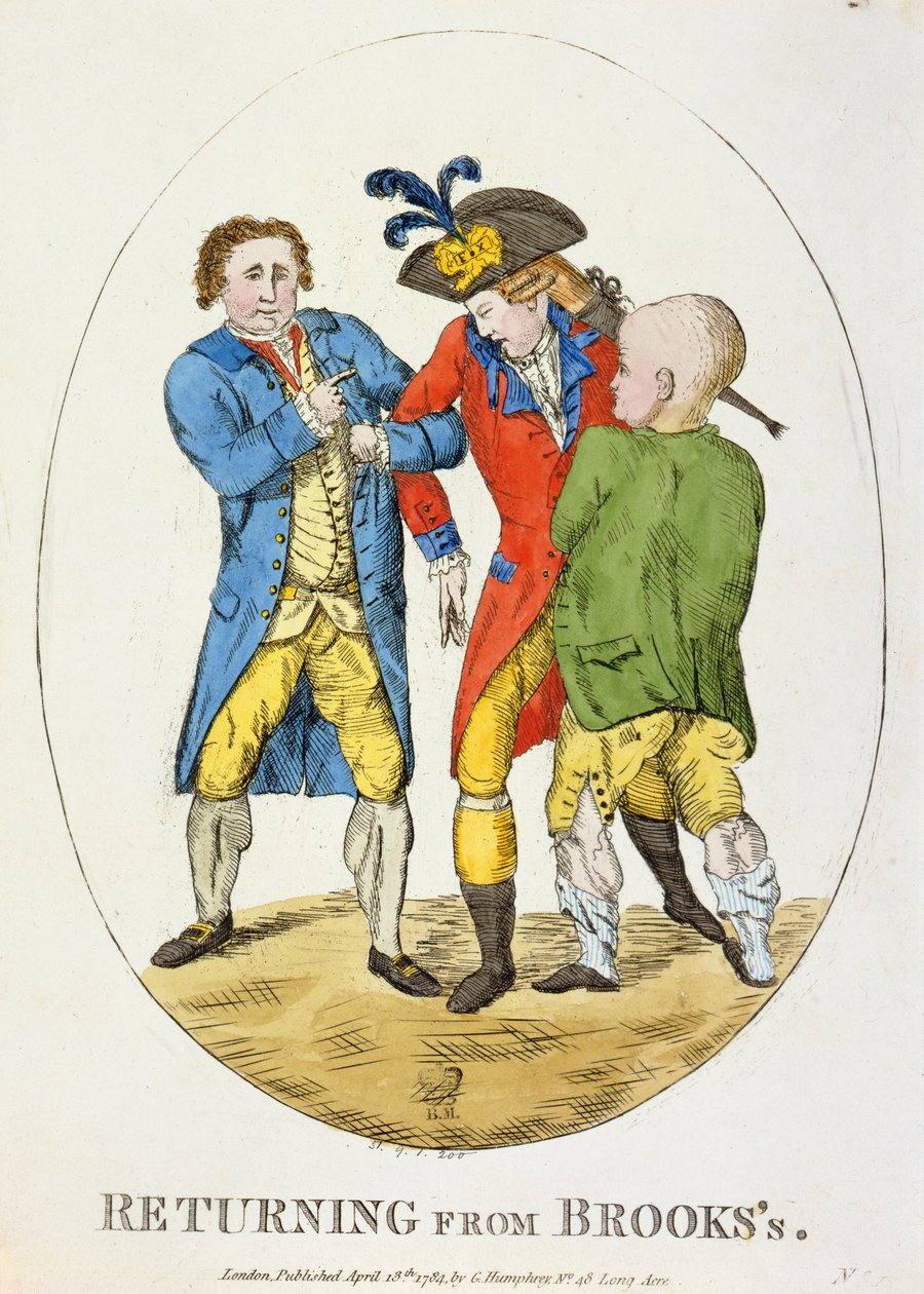 Paluu Brooksista, 1784 (värietsaus) tekijältä James Gillray