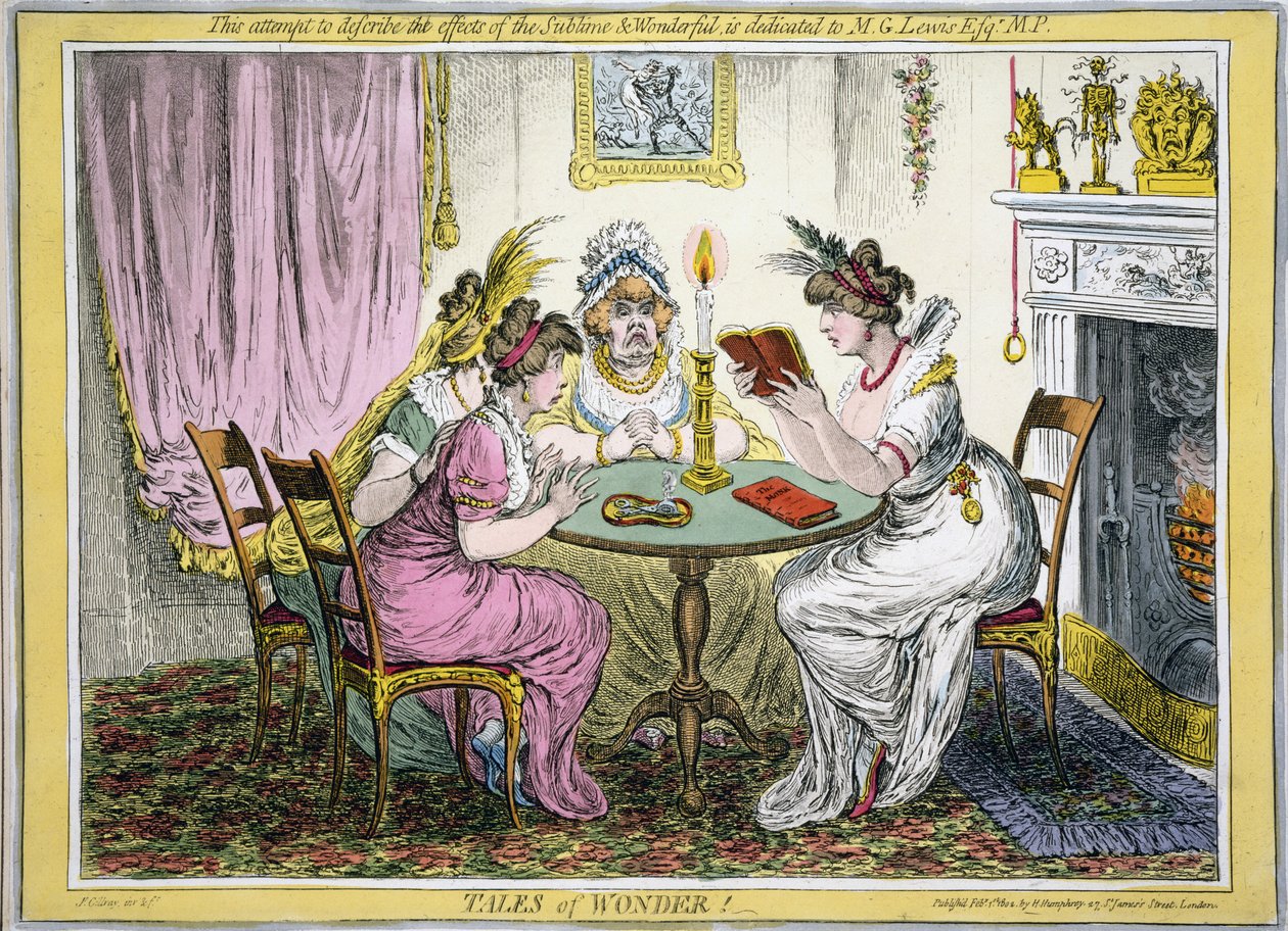 Tales of Wonder! Tämä yritys kuvata Sublime and Wonderfulin vaikutuksia on omistettu M G Lewis Esq MP, pubille. H Humprey, Lontoo, 1802 (käsinvärinen kaiverrus) tekijältä James Gillray