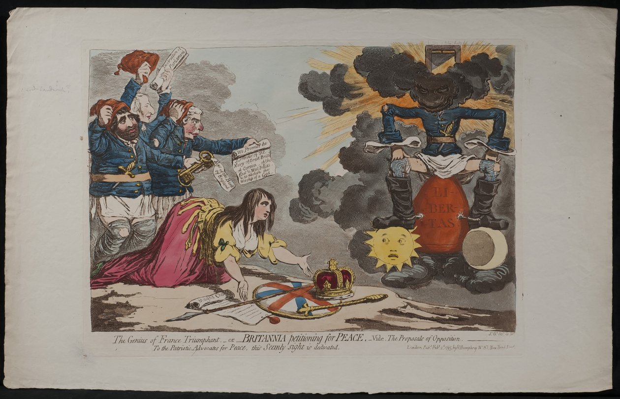 Ranskan voittoisan nero - tai - Britannia pyytää rauhaa, Vide. Opposition ehdotukset, 1795. tekijältä James Gillray