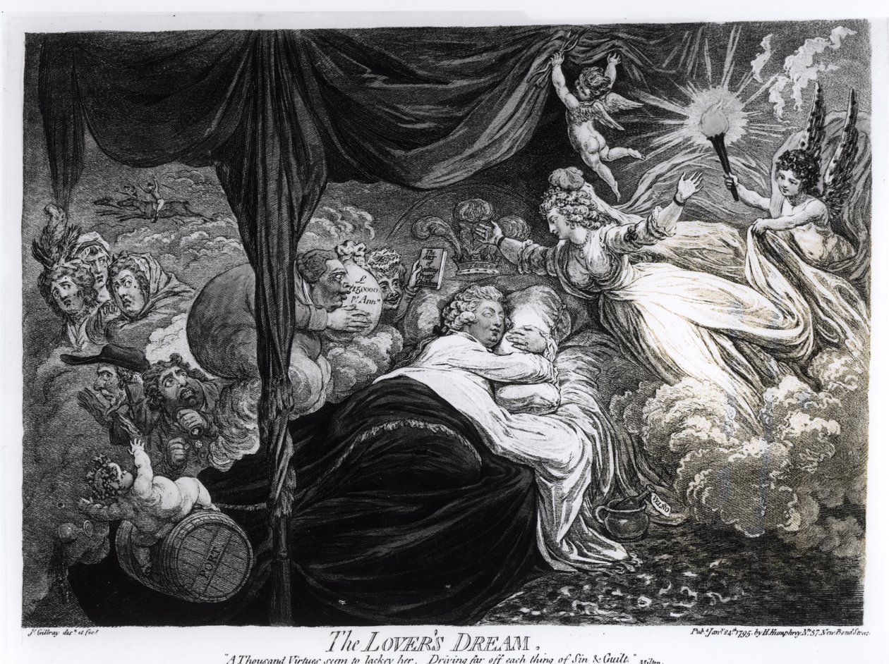 Rakastajan unelma, 1795 tekijältä James Gillray