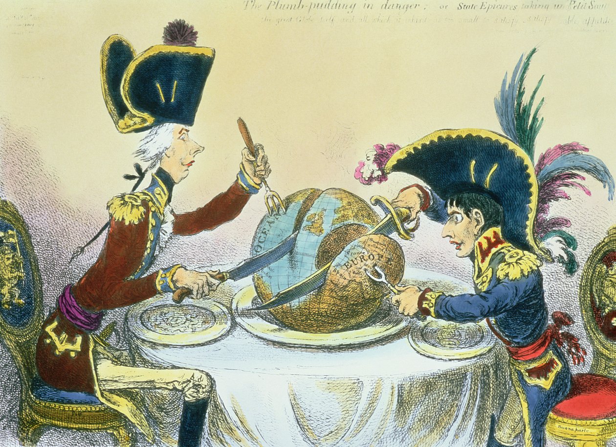 Luumuvanukas vaarassa, 1805 (värikaiverrus) tekijältä James Gillray