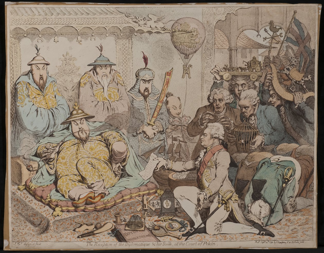 Diplomaatin ja hänen sviittinsä vastaanotto Pekinin hovissa, 1792. tekijältä James Gillray
