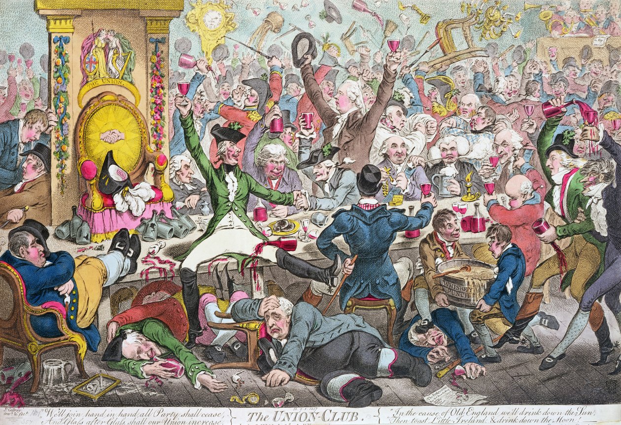 Union Club, 1801 (värikaiverrus) tekijältä James Gillray