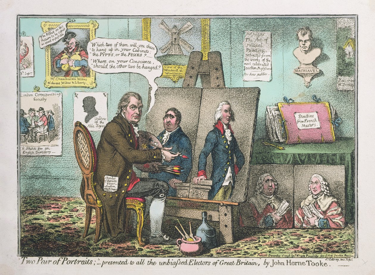John Horne Tooken (1736-1812) J. Wrightin julkaisemat kaksi muotokuvaparia kaikille Ison-Britannian puolueettomille valitsijoille ja niihin on kaiverrettu "For ye Anti-Jacobin Review", 1798 (etsaus e:llä tekijältä James Gillray