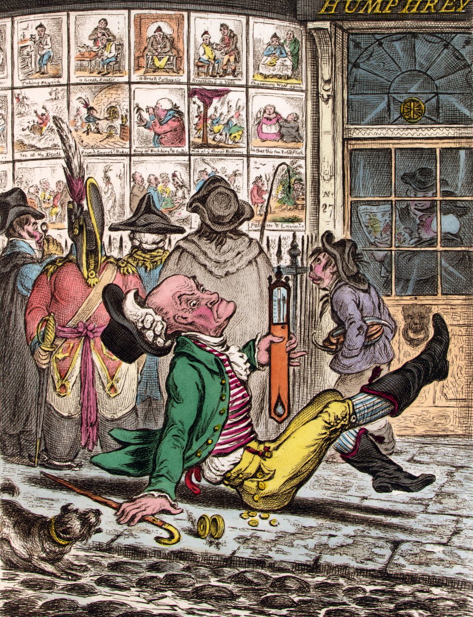 Erittäin liukas sää, 1808 tekijältä James Gillray