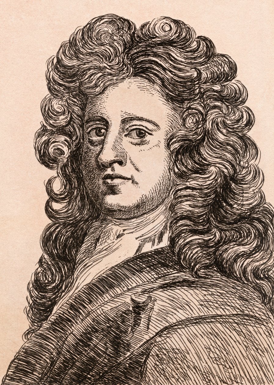 Sir Godfrey Kneller, kuvitus teoksesta "75 Portraits Of Celebration Painters From Authentic Originals", julkaistu Lontoossa, 1817 tekijältä James Girtin