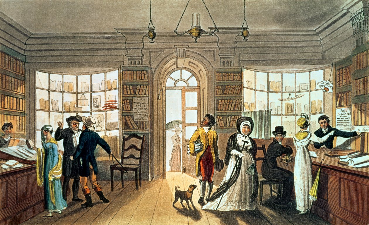 Kirjasto, Rudolph Ackermannin (1764-1834) julkaisija "Scarboroughin runolliset luonnokset", 1813 tekijältä James Green