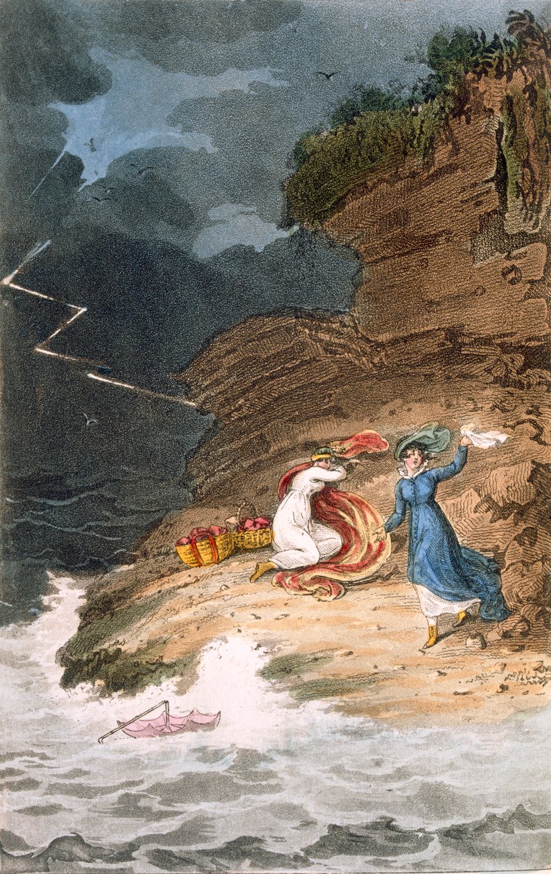 Kaksi varhaista Regency-belliä, jotka myrsky joutui rannikolle, kaiverrus Joseph Constantine Stadler, n. 1795-1805 (värikaiverrus) tekijältä James Green
