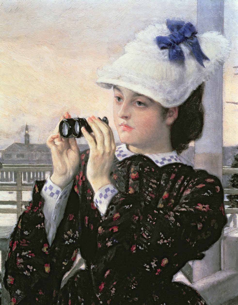 Kapteenin tytär, yksityiskohta tytöstä kiikareineen (yksityiskohta 112524) tekijältä James Jacques Joseph Tissot