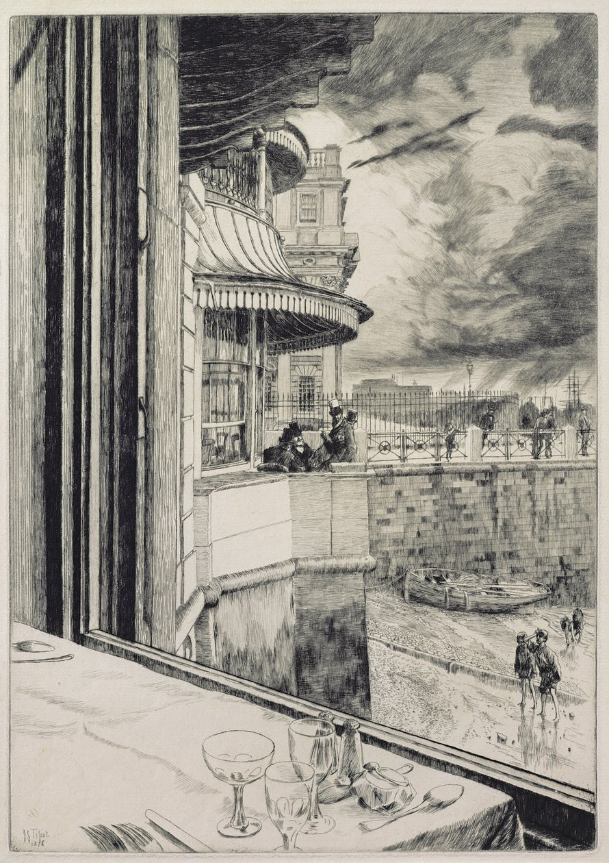 Trafalgar Tavern, 1878 (etsaus ja kuivaneula) tekijältä James Jacques Joseph Tissot