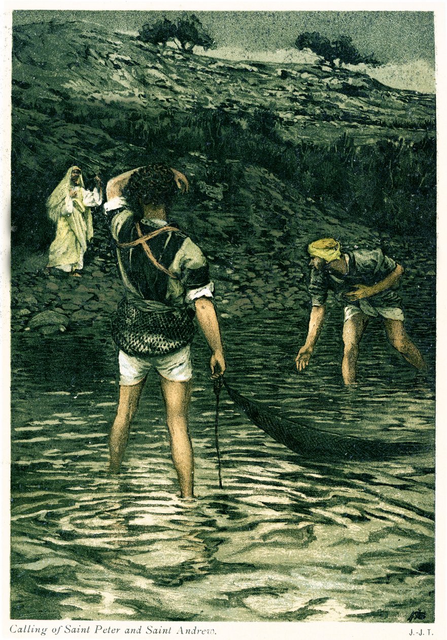 Pyhän Pietarin ja Pyhän Andreaksen kutsumus - Raamattu tekijältä James Jacques Joseph after Tissot