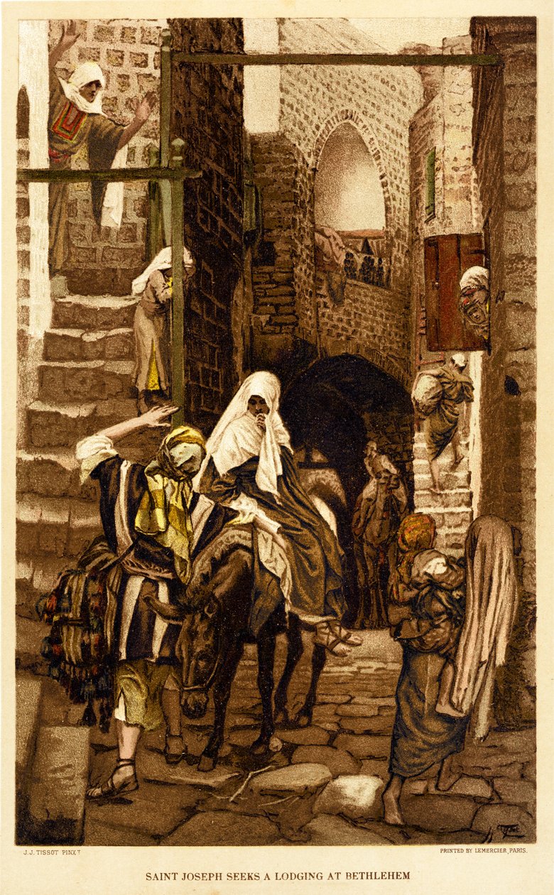 Joosef etsii majoitusta Betlehemistä - Raamattu tekijältä James Jacques Joseph after Tissot