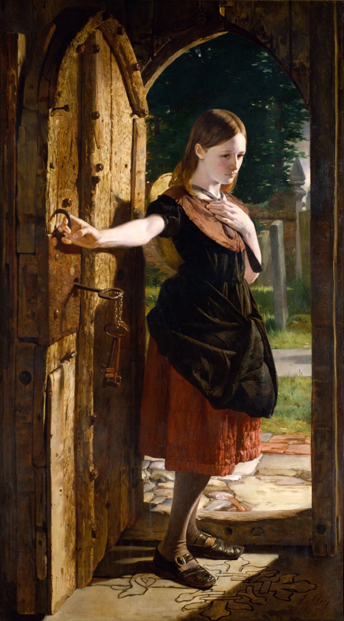 Pikku Nell lähtee kirkosta Dickensin "The Old Curiosity Shopista", 1867 tekijältä James Lobley