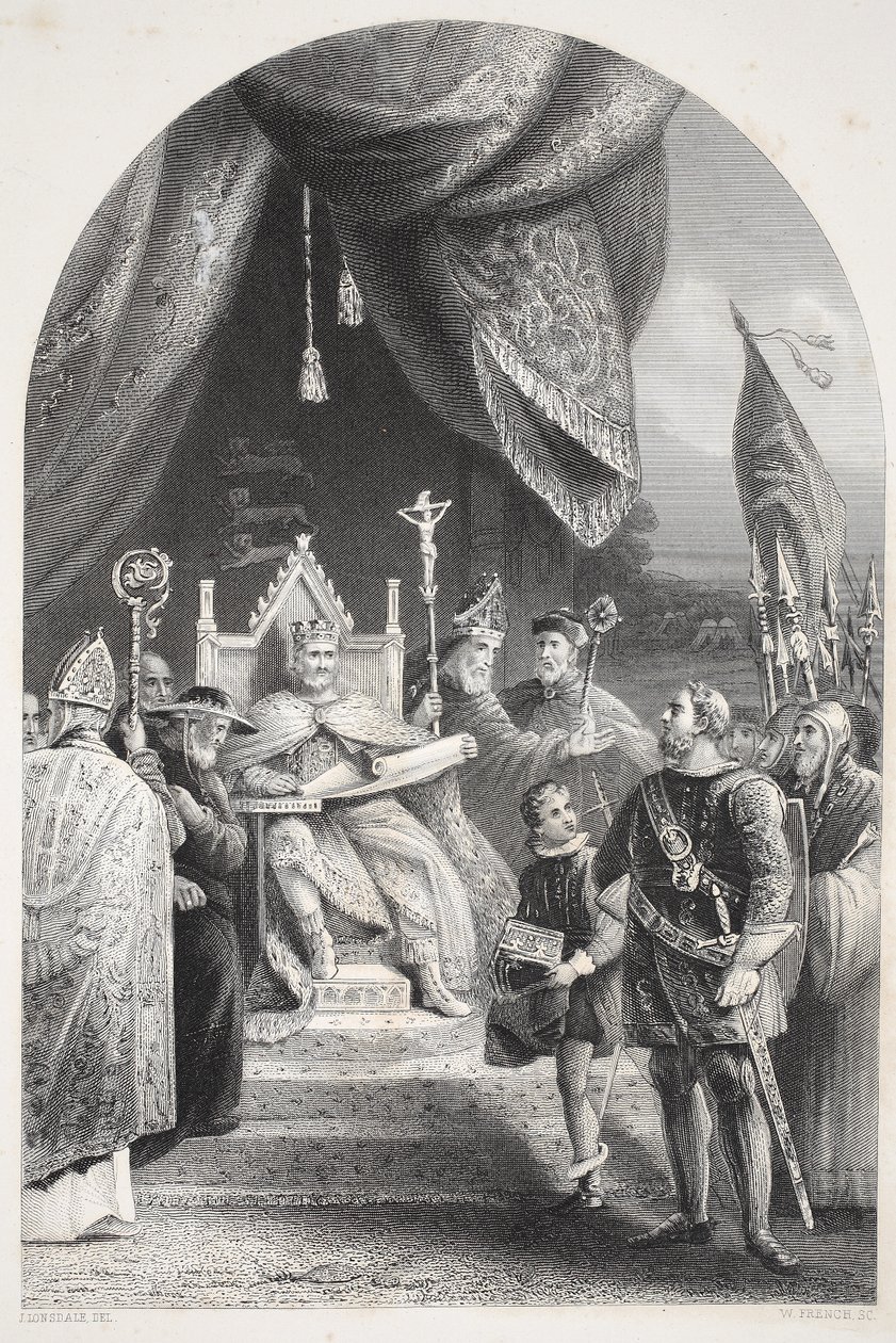 King John sinetti Magna Carta, kaiverrus W. French tekijältä James Lonsdale