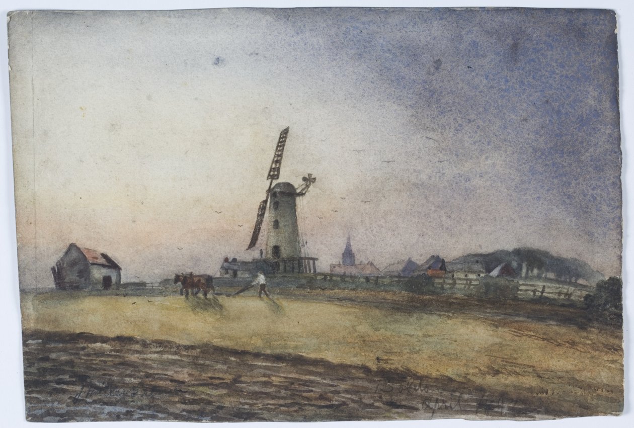 Boldon Mill (kynä, akvarelli ja vartaloväri paperille) tekijältä James Miller Brown