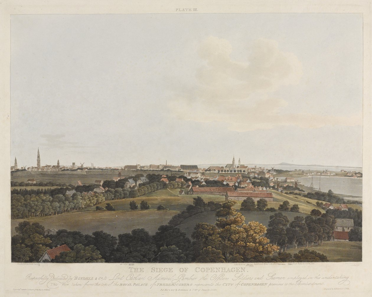 Tanska 1807: Kööpenhaminan piiritys, kaiverrettu Robert Pollard (1792-1876) ja Joseph Constantine Stadler (1780-1812), julkaistu vuonna 1807 (väriakvatinta) tekijältä James Pattison Cockburn