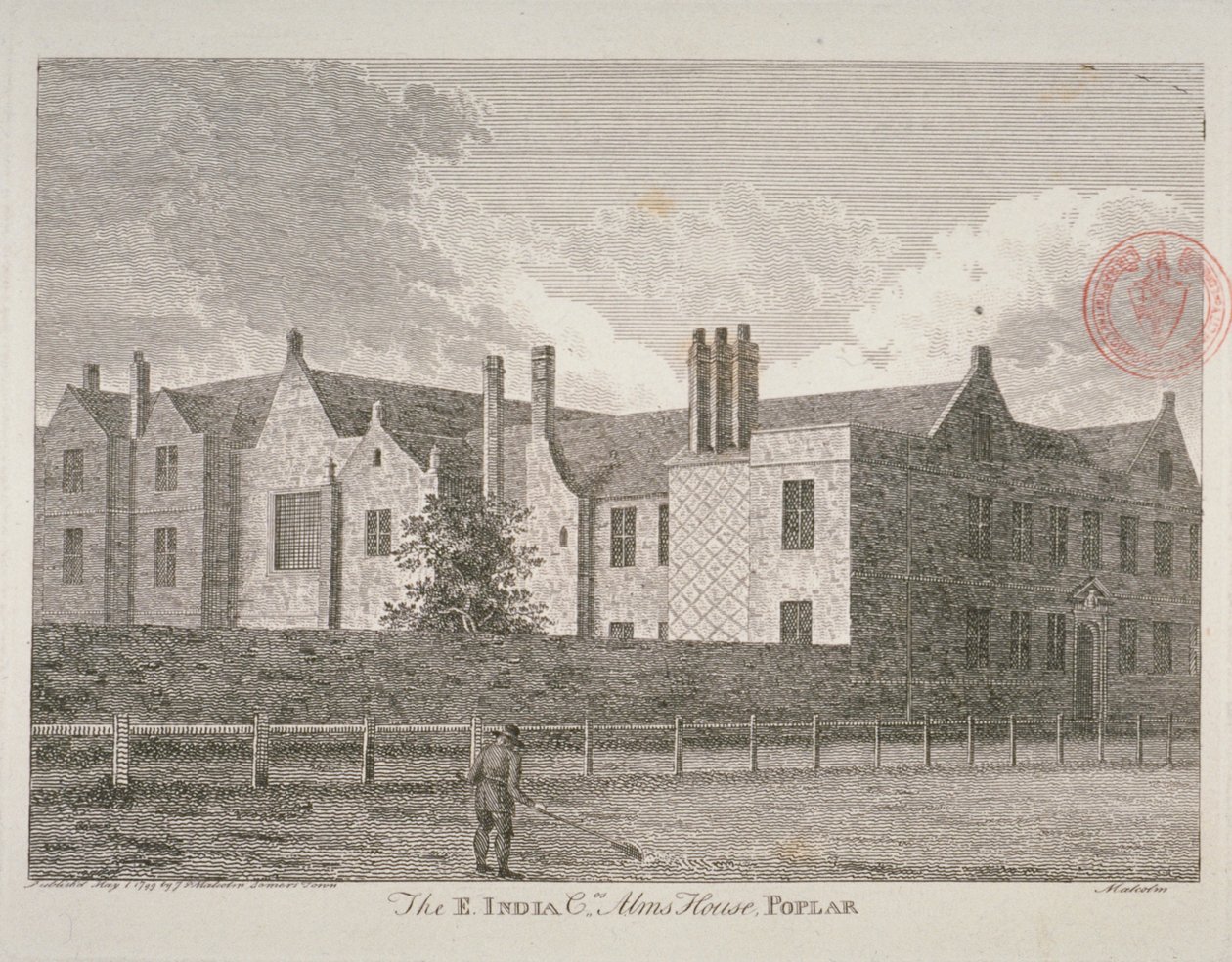 Näkymä East India Companyn almutaloista Poplarissa, 1799 tekijältä James Peller Malcolm