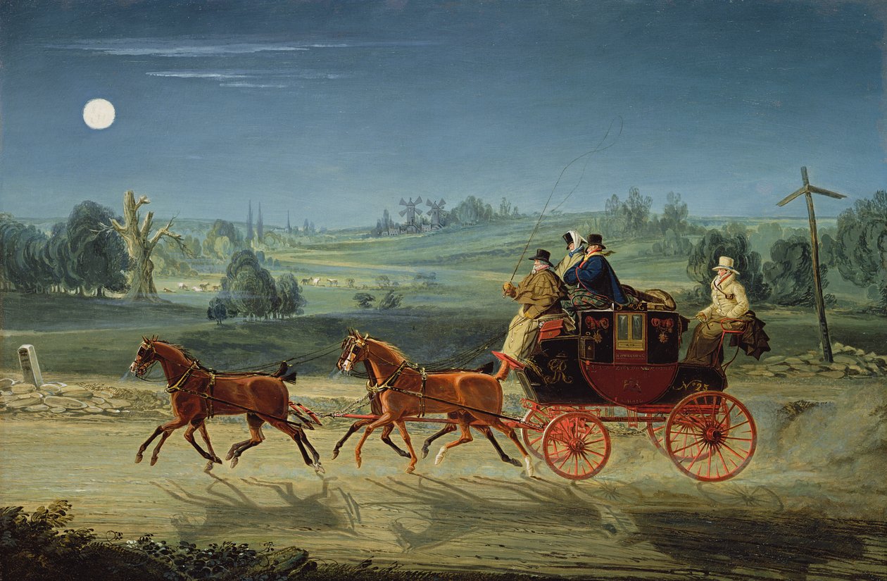 Bathin, Bristolin ja Lontoon Royal Mail Coach yöllä tekijältä James Pollard