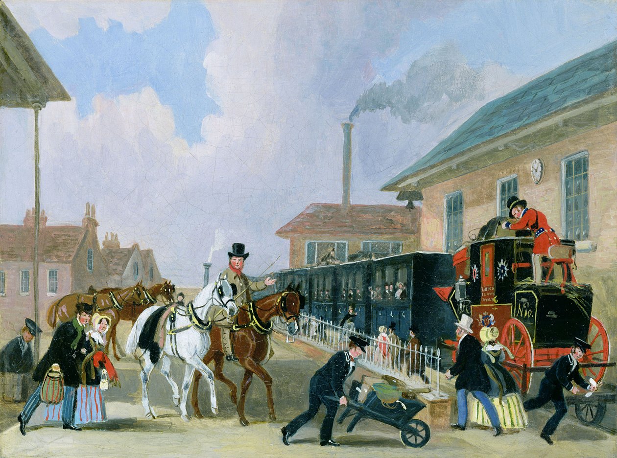Louth-London Royal Mail matkustaa junalla Peterborough Eastista joulukuussa 1845 (konservoinnin jälkeen) tekijältä James Pollard