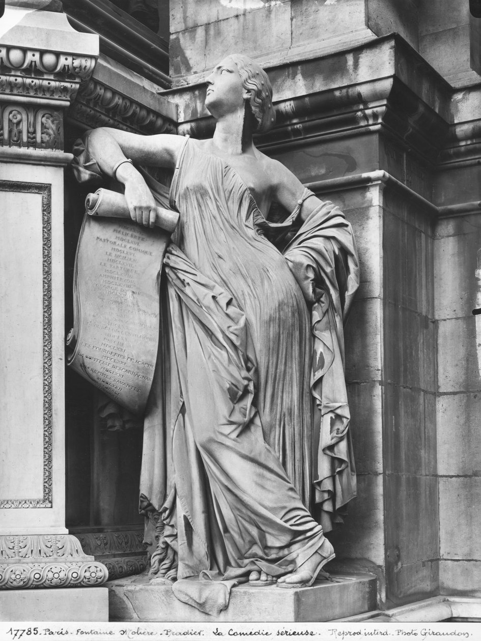 Molieren suihkulähde, vakava komedia, 1844 (marmori) (yksityiskohta) (katso myös 189432, 346525) tekijältä James Pradier