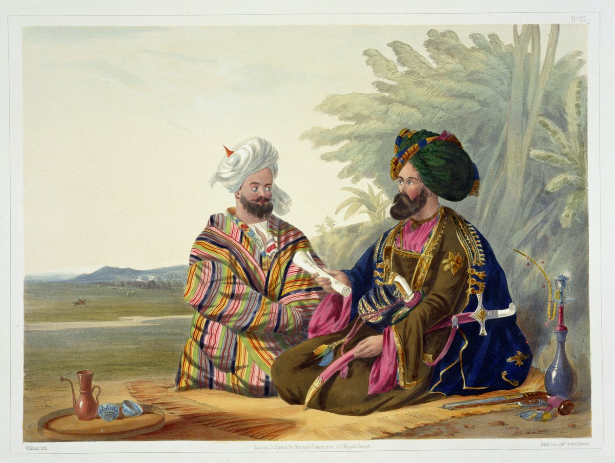 Meerz Fyze, Oosbeg Elchee tai suurlähettiläs, levy 22 teoksesta "Afghanistanin maisema, asukkaat ja puvut", kaiverrus E. Walker, 1848 tekijältä James Rattray