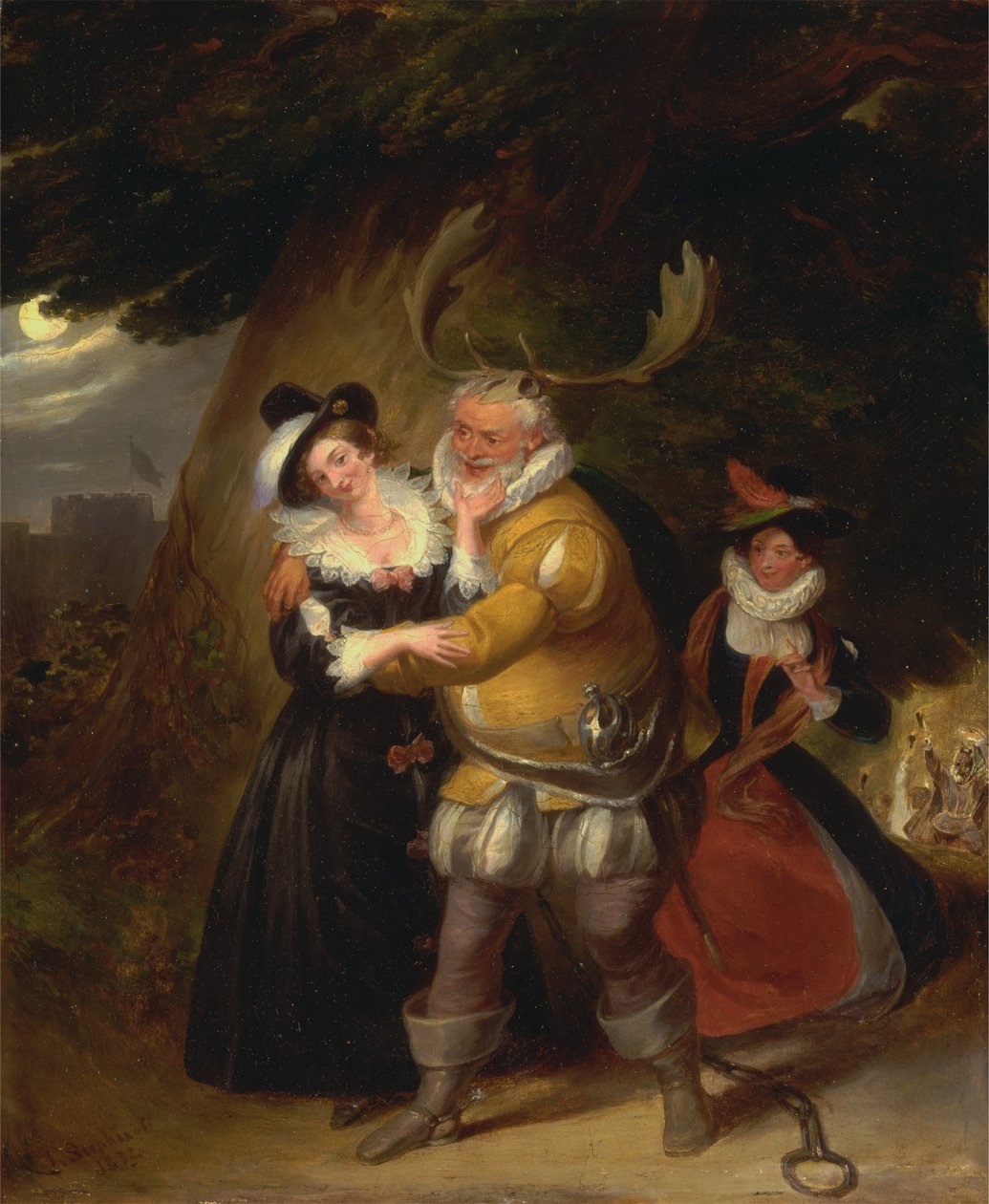 Falstaff Hernes Oakissa, julkaisusta The Merry Wives of Windsor, Act V, Scene v tekijältä James Stephanoff