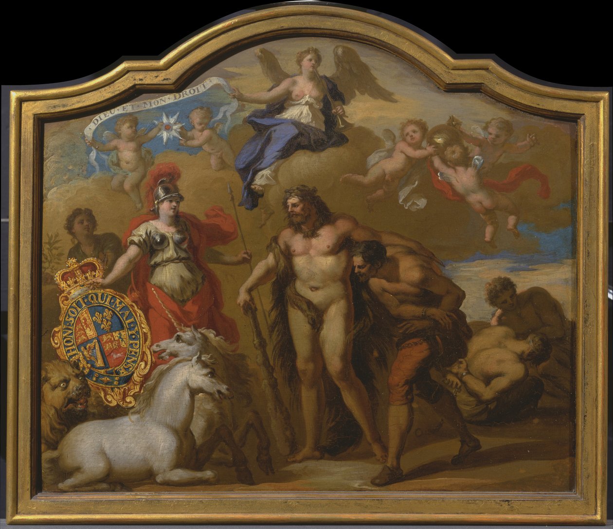 Allegory of the Power of Great Britain by Land, suunnittelu koristepaneelille George Is -seremoniaa varten ... tekijältä James Thornhill