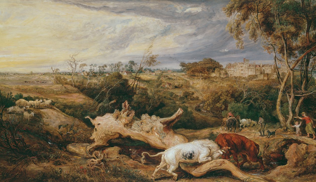 Härät taistelevat; Pyhän Donatin linna kaukana, n. 1803 tekijältä James Ward