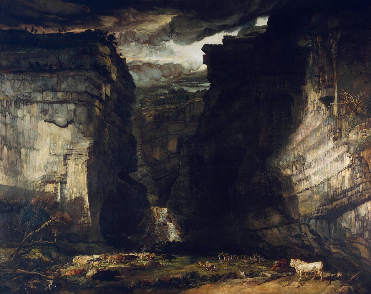 Gordale Scar (Gordale -näkymä, East Malhamin kartanossa Cravenissa, Yorkshire, Lord Ribblesdalen omaisuus) tekijältä James Ward