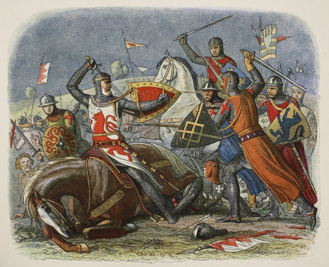 De Montfortin kuolema, 12. elokuuta 1265, A Chronicle of England eKr. 55 - 1485 AD, pub. Lontoo, 1863 tekijältä James William Edmund Doyle