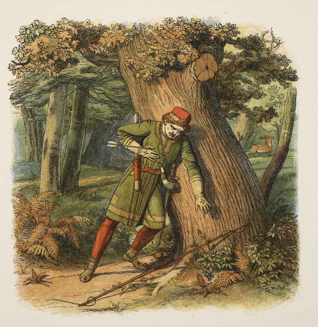 Vilhelm Punaisen eli Rufuksen kuolema, 1100, Englannin Chroniclesta 55–1485, pub. Lontoo, 1863 tekijältä James William Edmund Doyle