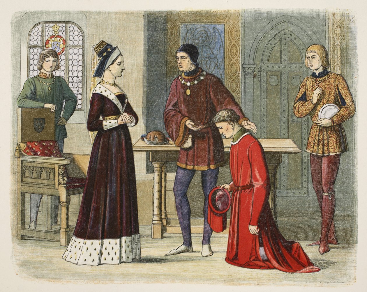 Earl of Warwick alistui Queen Margaretille, 1470, A Chronicle of England eKr. 55 - AD 1485, pub. Lontoo, 1863 tekijältä James William Edmund Doyle