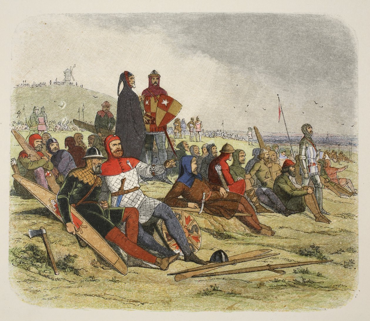 Englantilaiset odottavat ranskalaisia Crécyssä, A Chronicle of England eKr. 55 - 1485 AD, pub. Lontoo, 1863 tekijältä James William Edmund Doyle