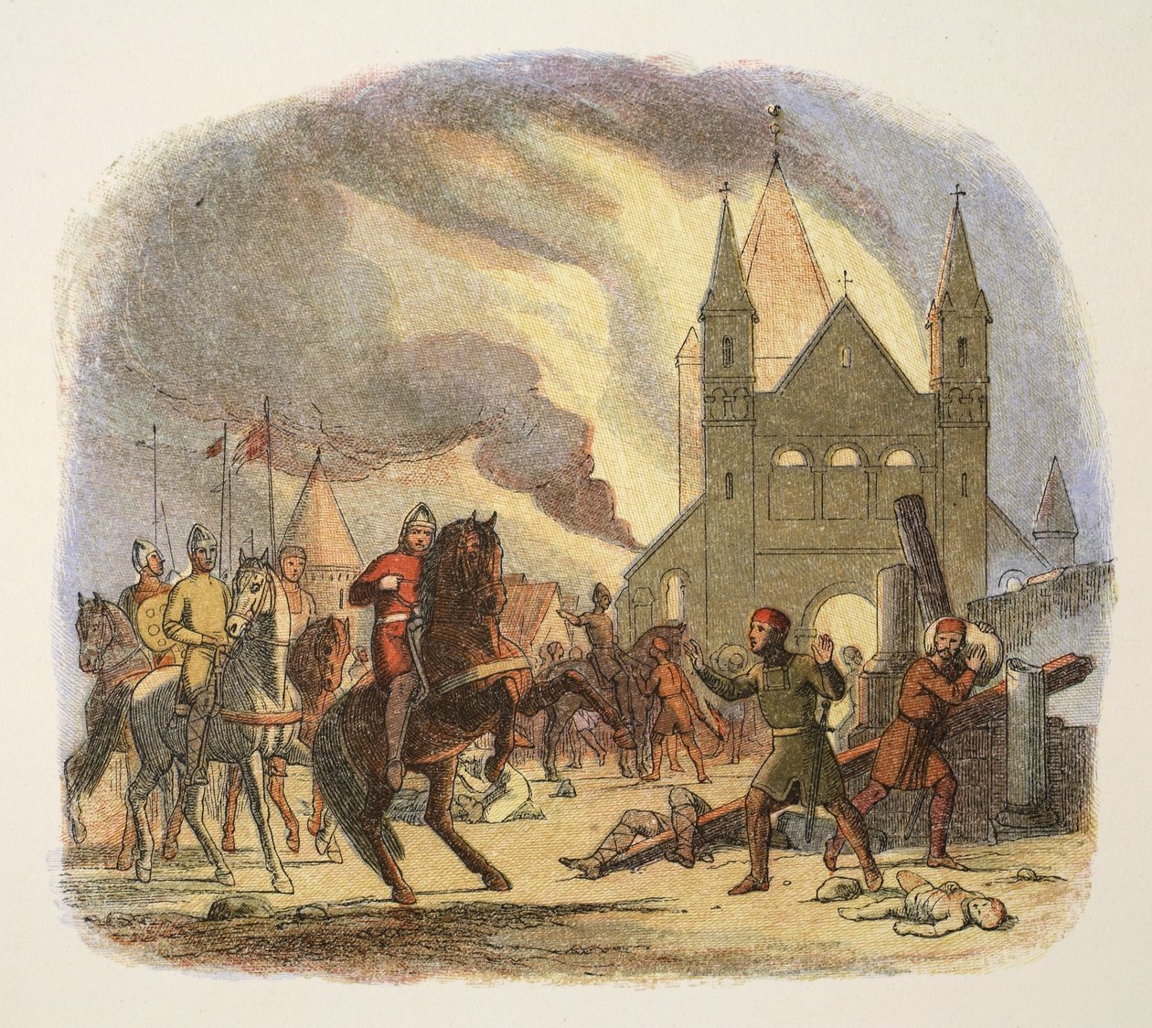 William I sai kohtalokkaan vamman Mantesissa, Ranskassa, 1087, A Chronicle of England eKr. 55 - AD 1485, pub. Lontoo, 1863 tekijältä James William Edmund Doyle