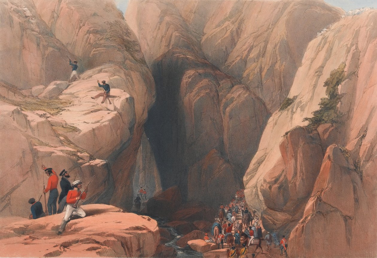 Kojakin solan sisäänkäynti Parushista, noin 1839 (litografia, sävytetty). tekijältä James (after) Atkinson