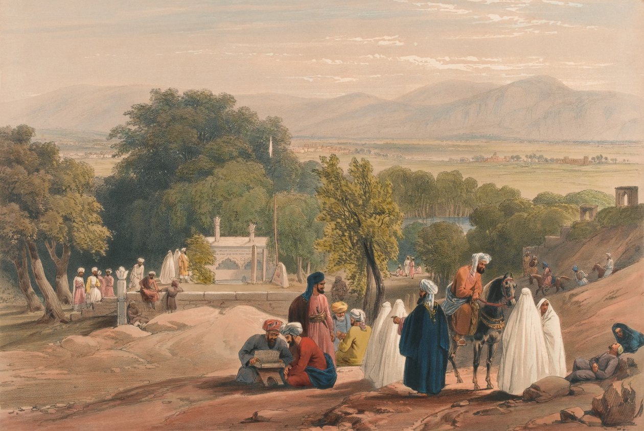 Keisari Baberin [sic] hauta, noin 1840 (litografia, sävytetty). tekijältä James (after) Atkinson