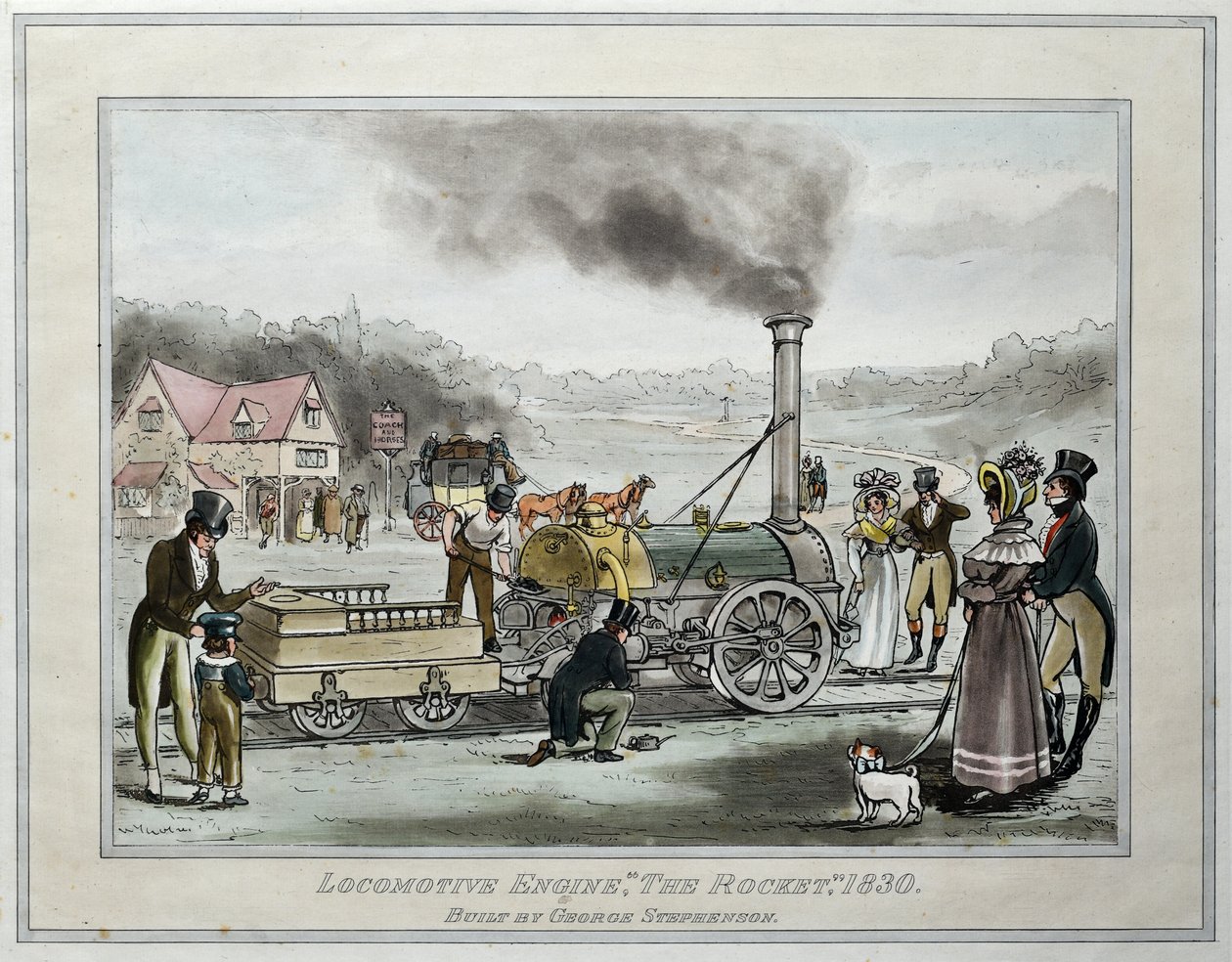 Veturimoottori, "The Rocket", rakennutti George Stephenson tekijältä James (after) Naysmith