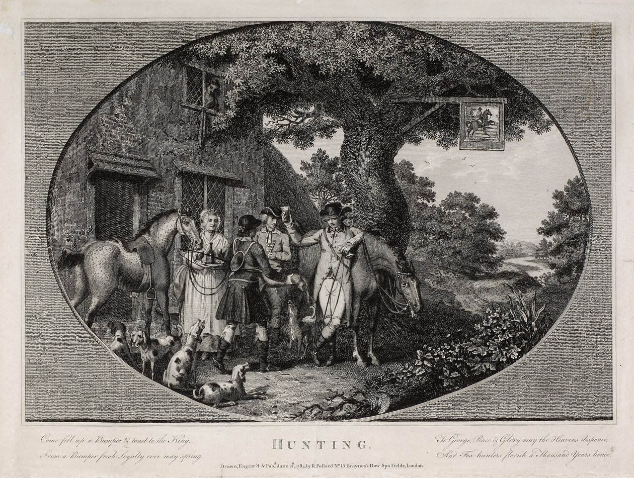 Metsästys, kaiverrus Robert Pollard (1755-1838) tekijältä James (after) Pollard