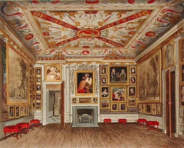 The Presence Chamber, Kensington Palace, "The History of the Royal Residences", kaiverrus Daniel Havell (1785-1826), William Henry Pyne (1769-1843) tekijältä James (after) Stephanoff